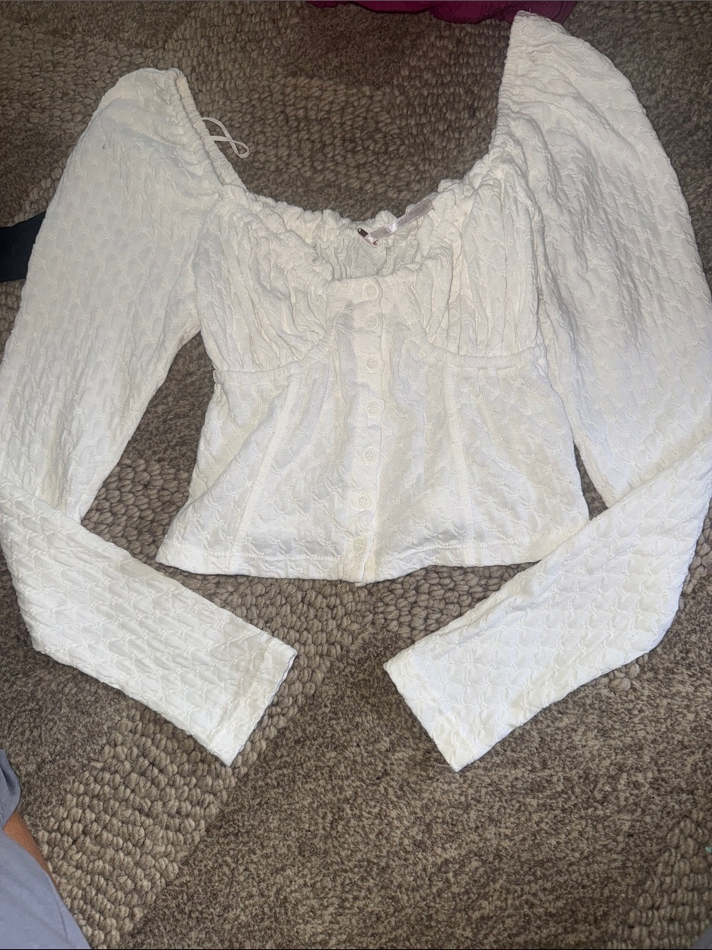 Free Press Cream Ruffled Crop Blouse